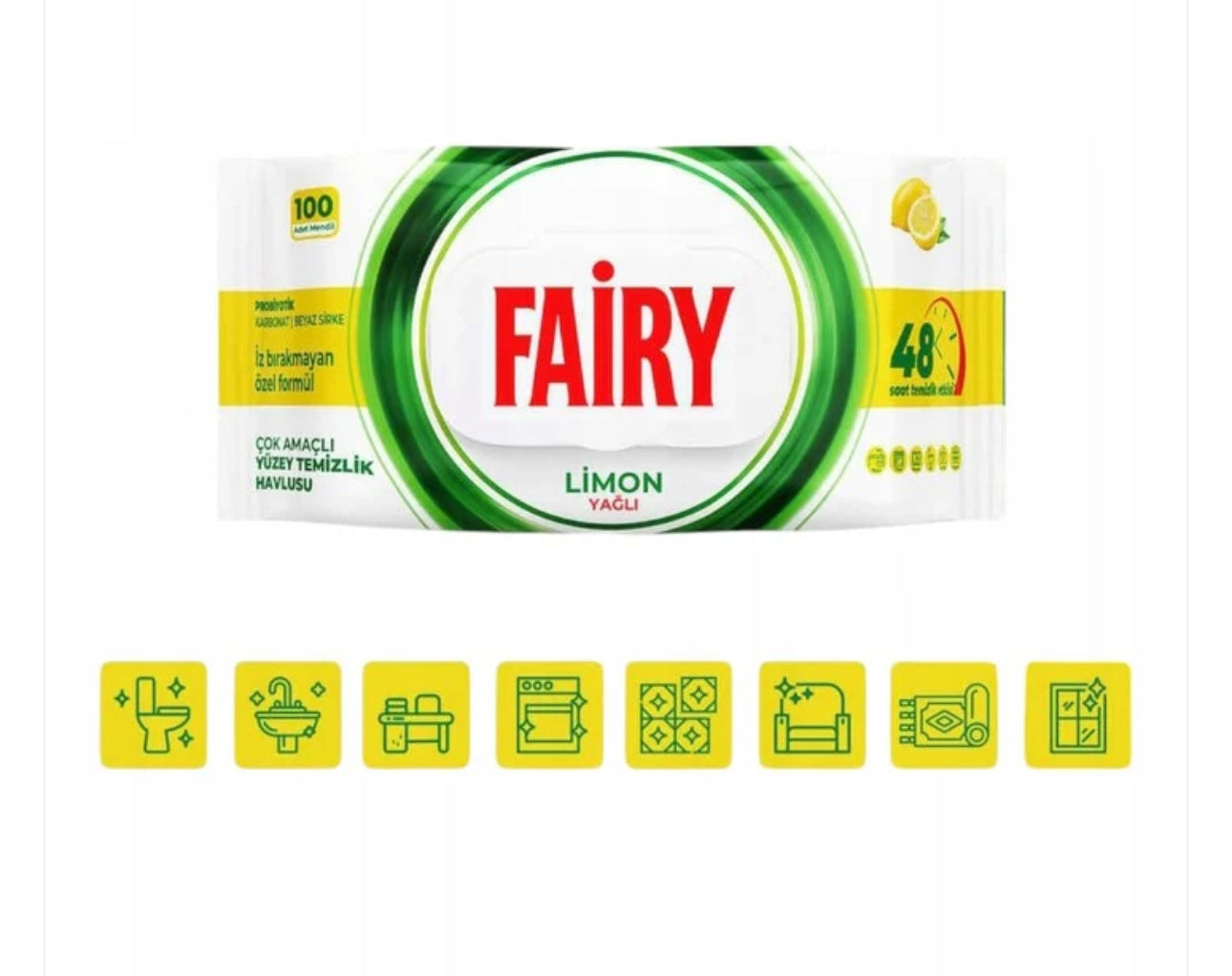 Fairy chusteczki nawilżane 100 sztuk do czyszczenia powierzchni - zapach CYTRYNA