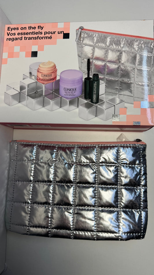 Clinique zestaw w kosmetyczce - tusz do rzęs , krem pod oczy, balsam do demakijażu