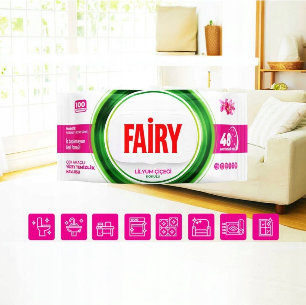 Fairy 100 sztuk nawilżane chusteczki do czyszczenia powierzchni - zapach LILIA