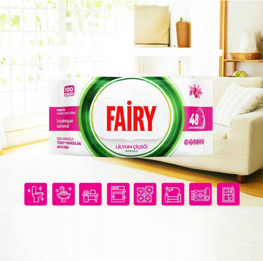 Fairy 100 sztuk nawilżane chusteczki do czyszczenia powierzchni - zapach LILIA